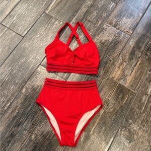 CupShe red high waisted bikini
